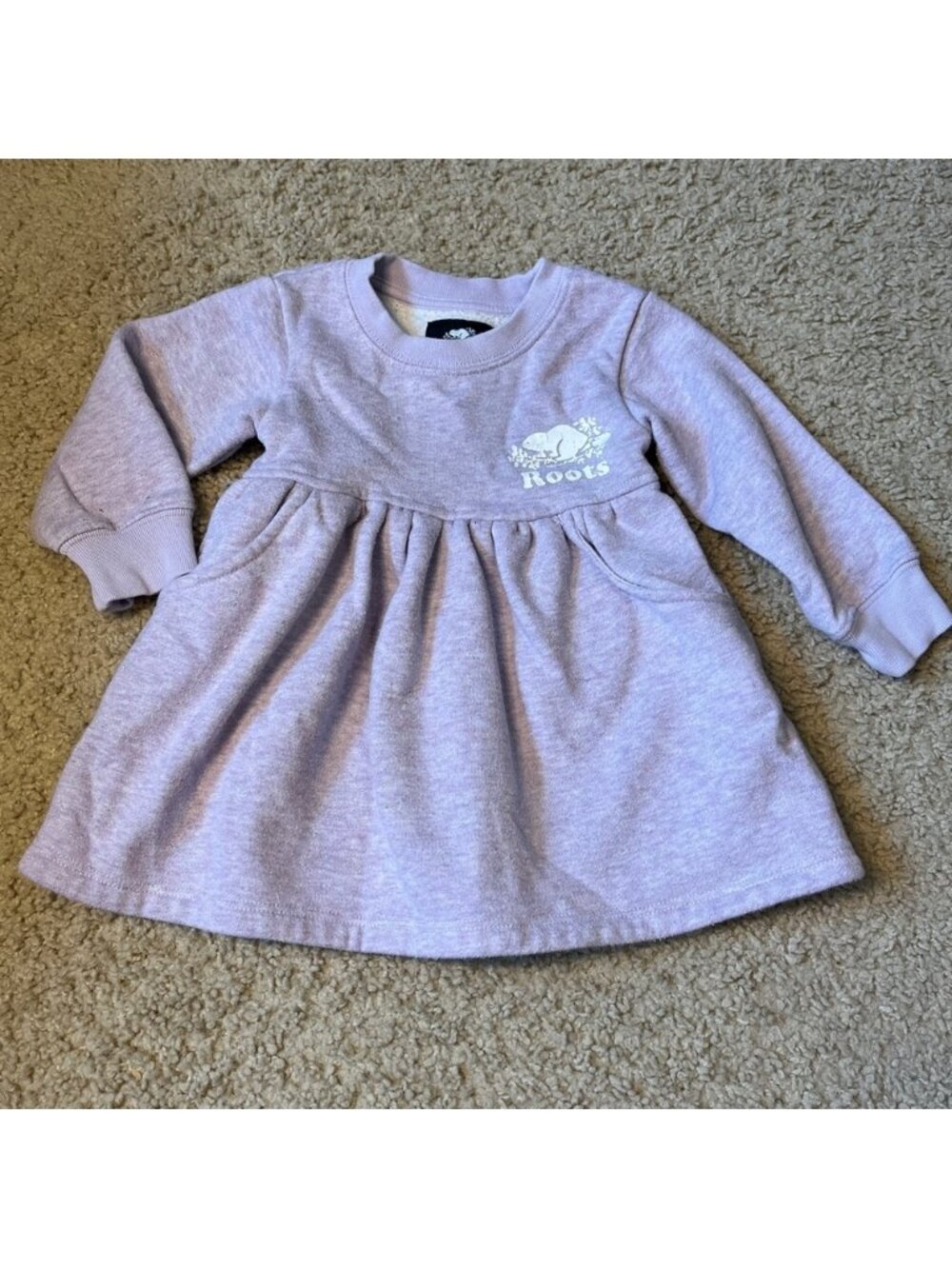 Roots Baby Large 12-18m Infant Purple Girls Lilac Sweater Dress Canada Beaver
